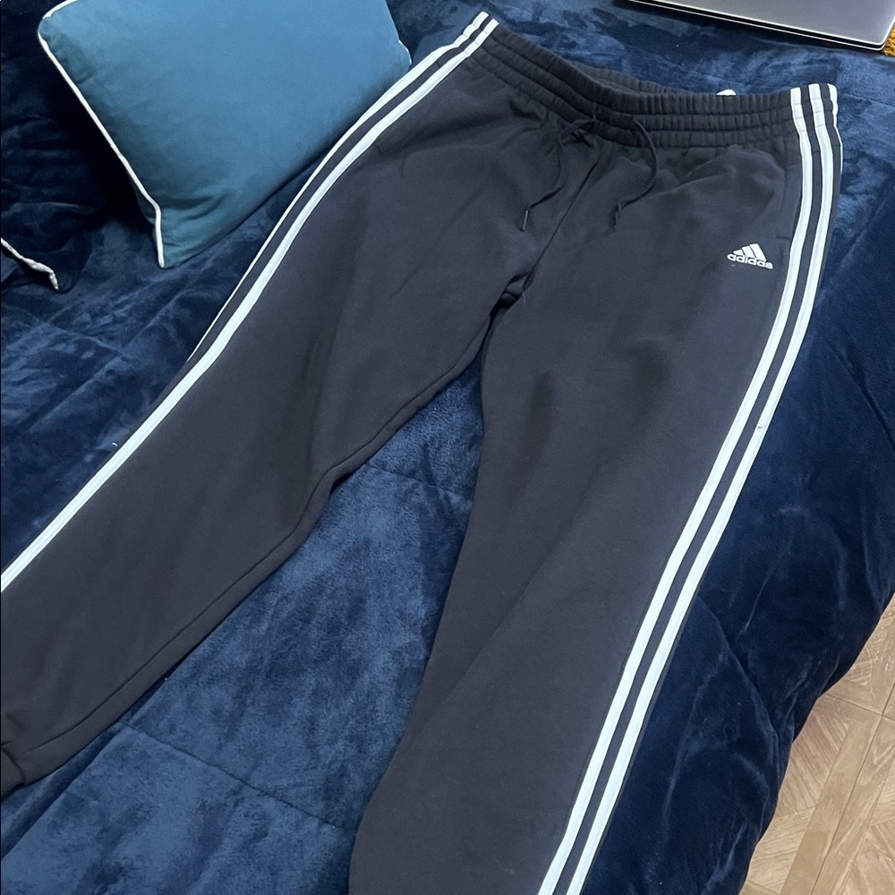 Adidas Kids Black Joggers with White Stripes